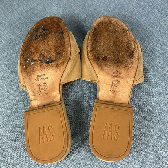STUART WEITZMAN Suede Beige Bow Accents Mule Sandals Slides Size 7 M - Picture 9 of 11
